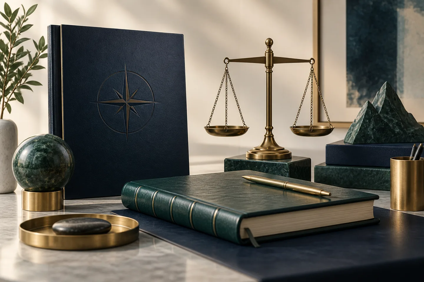 A ledger and balance illustrate financial leadership and decision responsibility