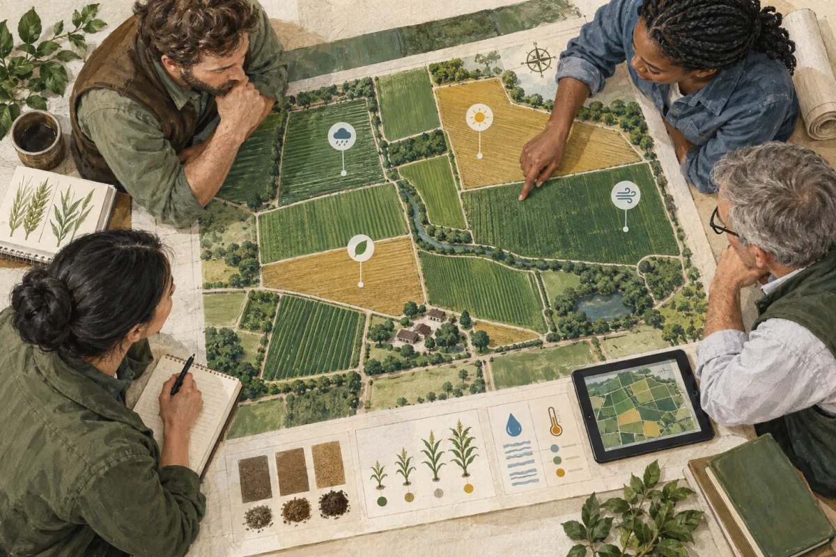 Field boundaries and measurement records arranged for an agricultural data review