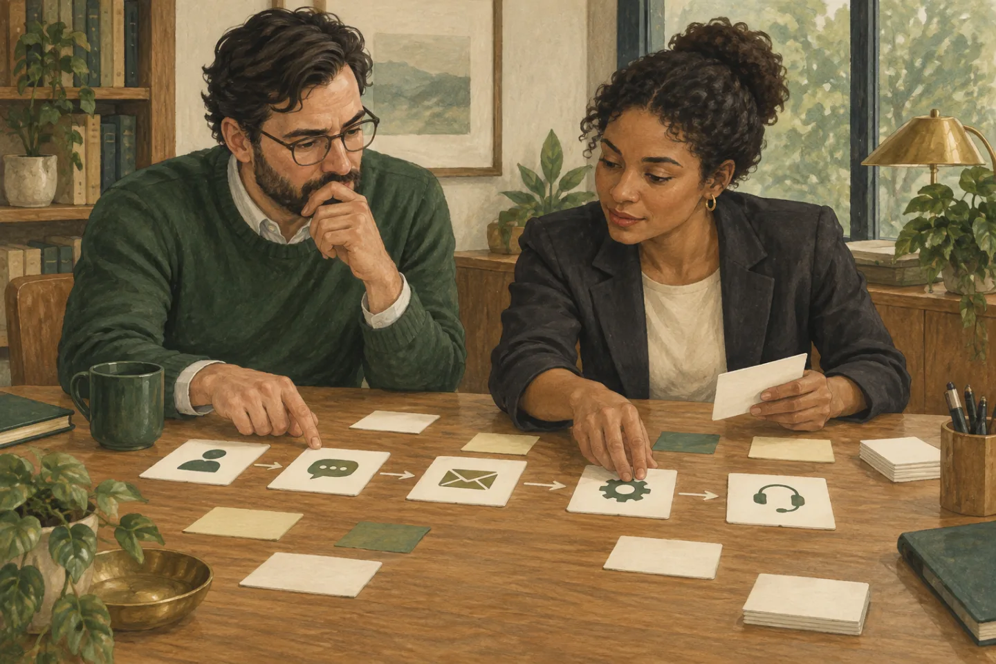A consultant and operations manager defining a request-routing workflow