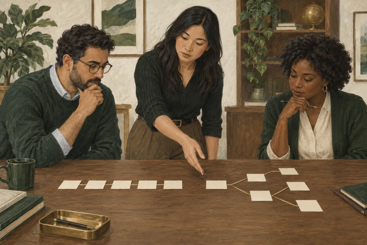 A team comparing a simple workflow with a machine-learning option