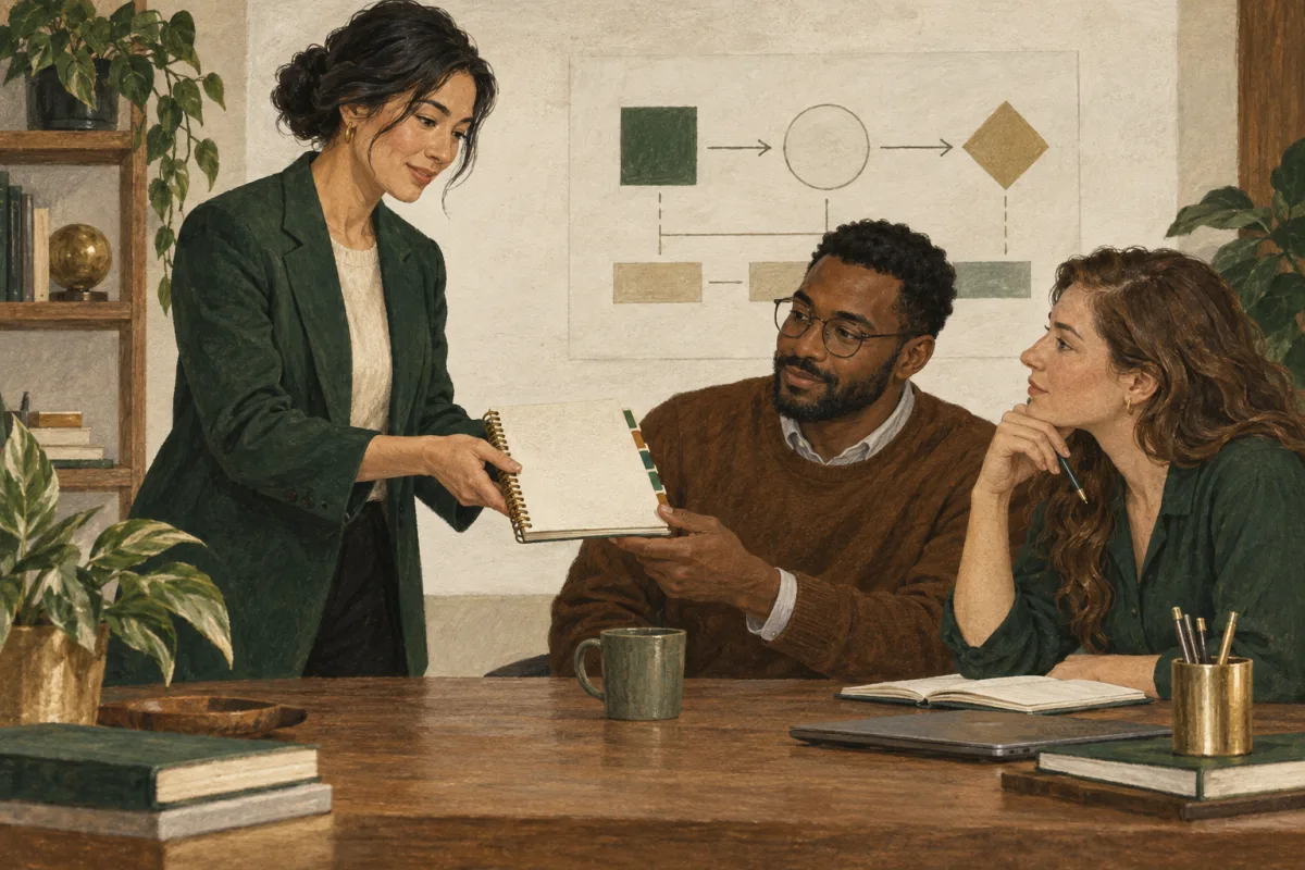 A consultant handing an evaluation record to the operating team