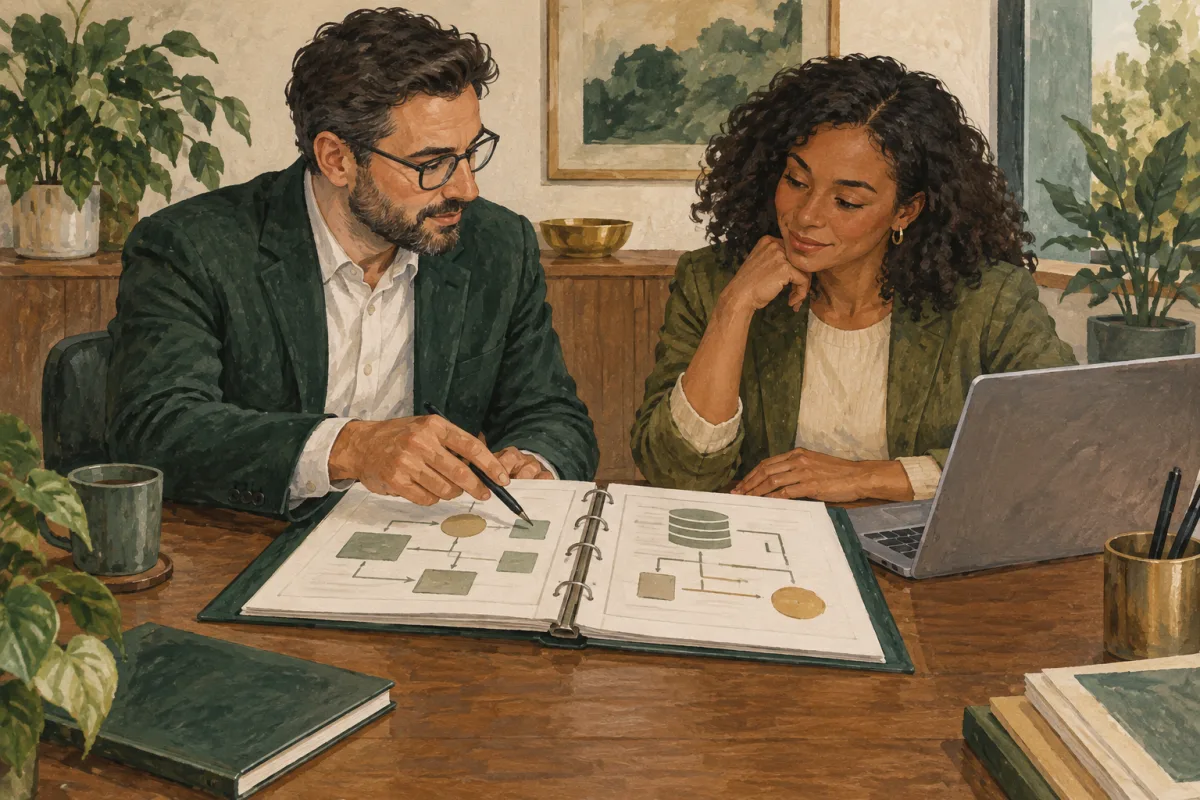 An implementation consultant handing over a service to its owner