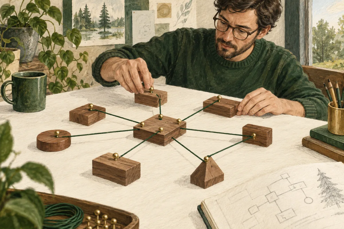 A software designer separating component identities from visual connections