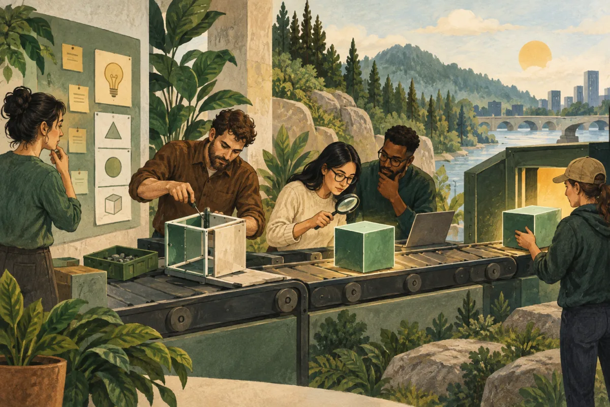 A team moves a product from planning through building, review, and release along a visible delivery path.