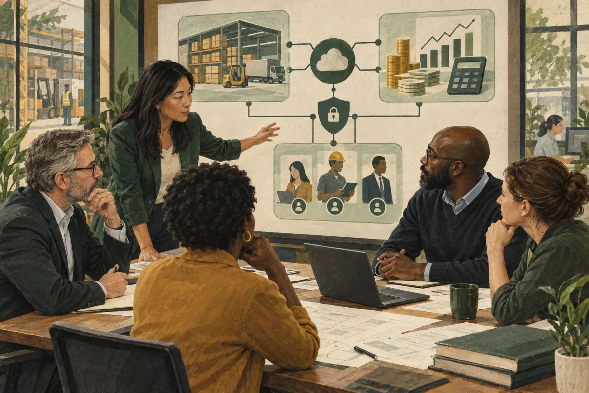 Enterprise systems workshop connecting warehouse operations, finance and employee access