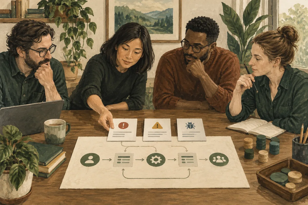 A team prioritizing code findings against business impact