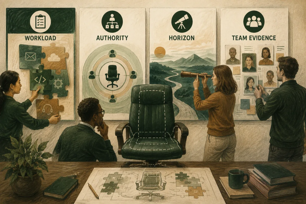 Technology leadership seat design using workload, authority, horizon, and team evidence
