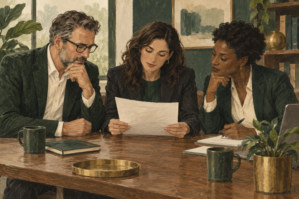 The hiring team reviewing a final role description together