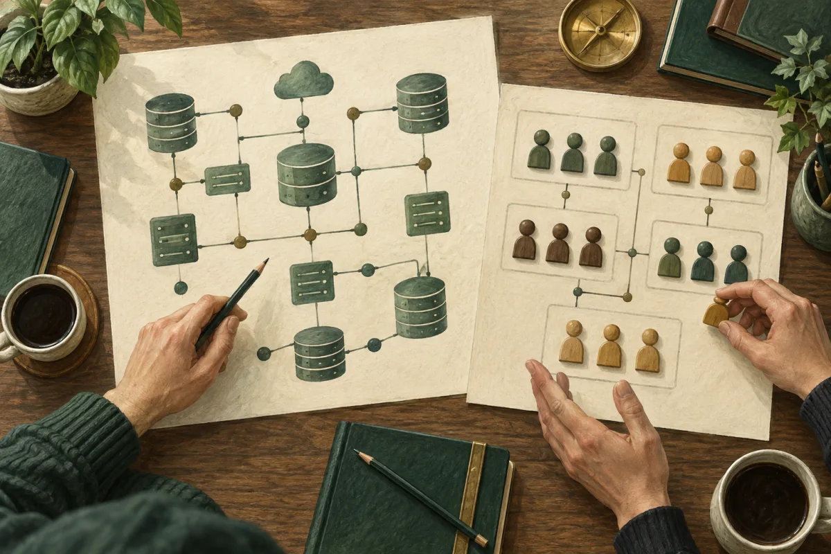 Software investment choices and team delivery plans on a shared desk