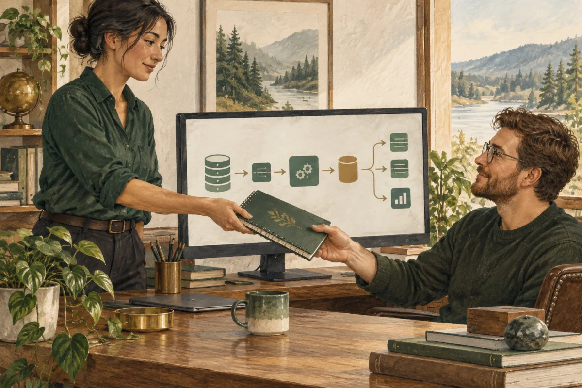 A consultant handing over a documented data workflow