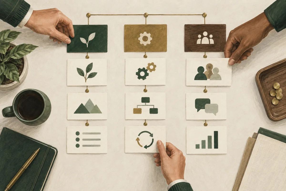 Managers mapping responsibilities across a recurring workflow
