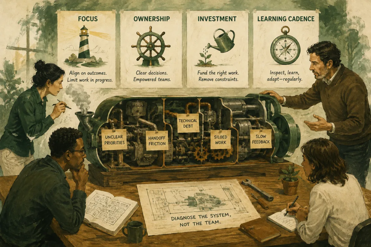 Technology leadership response for focus, ownership, investment, and learning cadence
