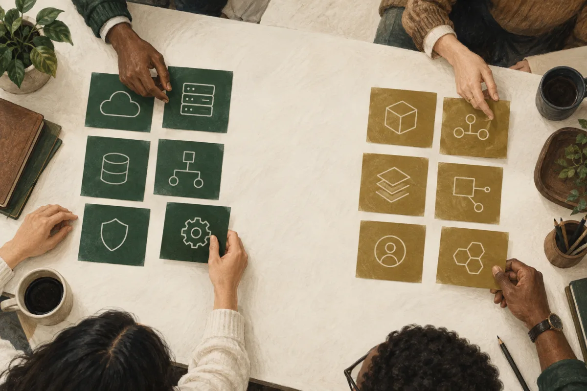A vendor representative and customer architect examining system boundaries