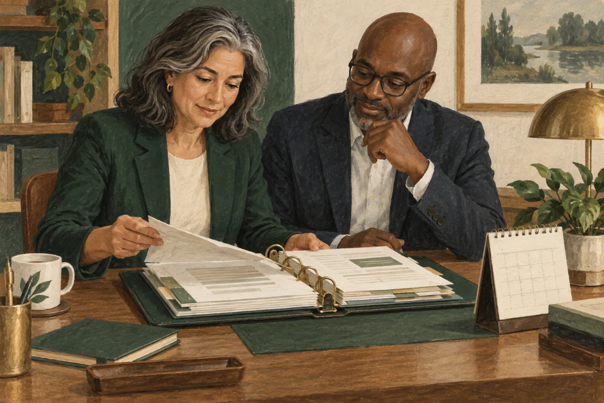 A departing executive handing over decisions to a successor