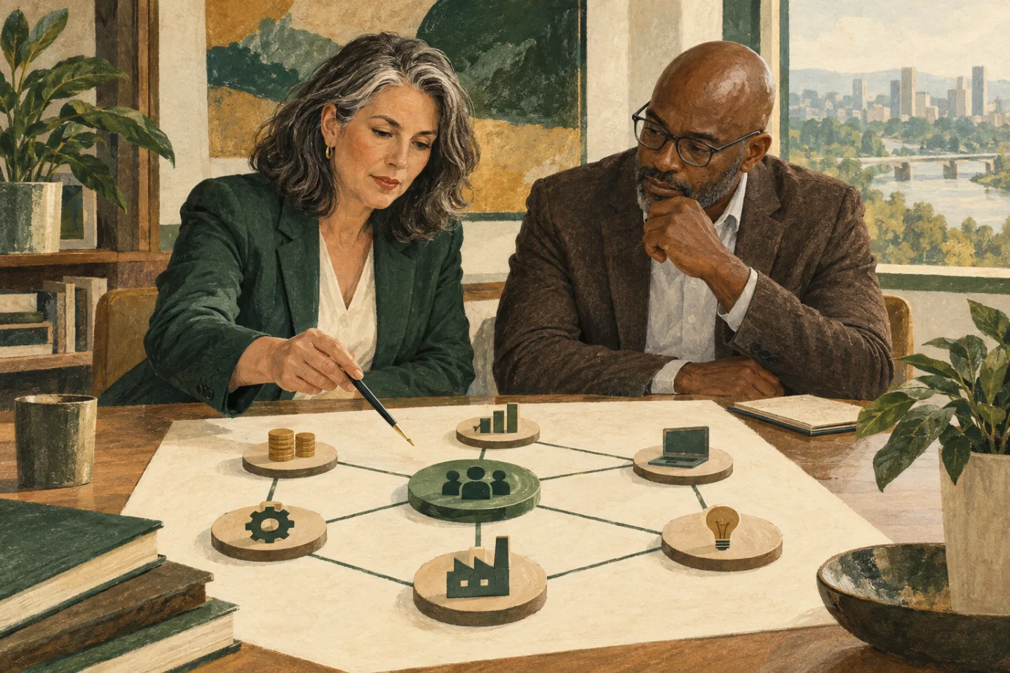 Fractional CIO and operations leader reviewing connected business systems