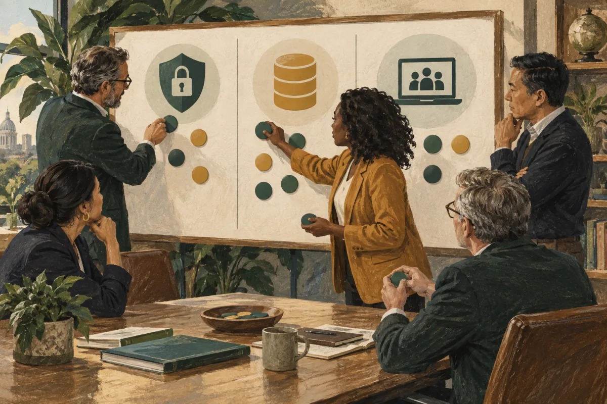 Leadership team assigning owners to security, data and workplace technology