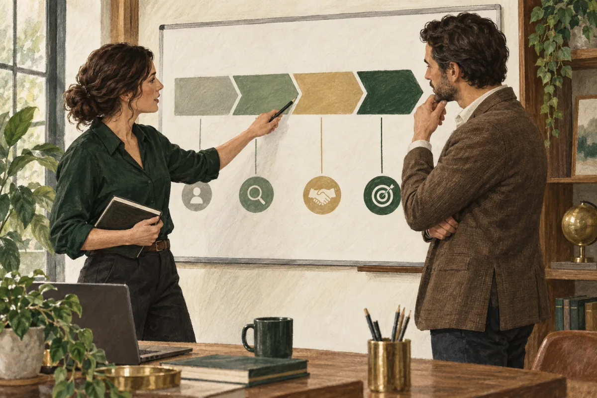 Marketing and sales colleagues reviewing a shared pipeline definition
