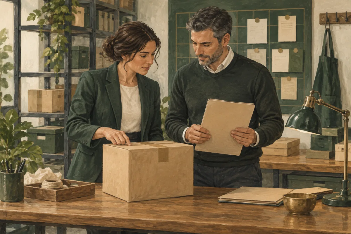 An operations leader discussing a supplier handover with a colleague