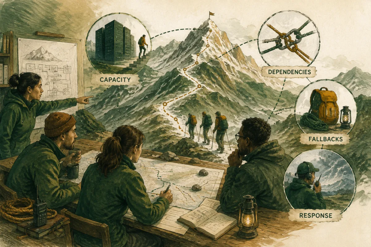 Peak-readiness system covering capacity, dependencies, fallbacks, and response