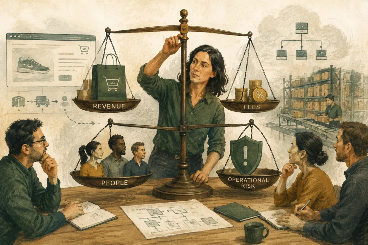 E-commerce technology economics balancing revenue, fees, people, and operational risk