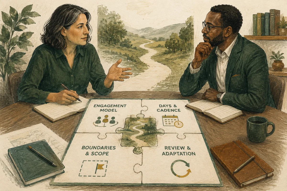 Executive and sponsor connect engagement model, cadence, scope, and review in a four-piece plan.