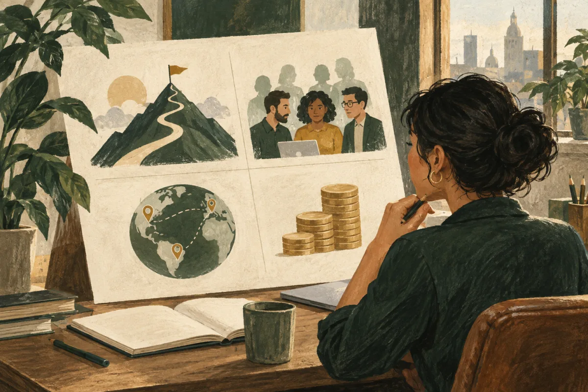 A candidate reviews the intended outcome, team, working geography, and compensation in a job brief.
