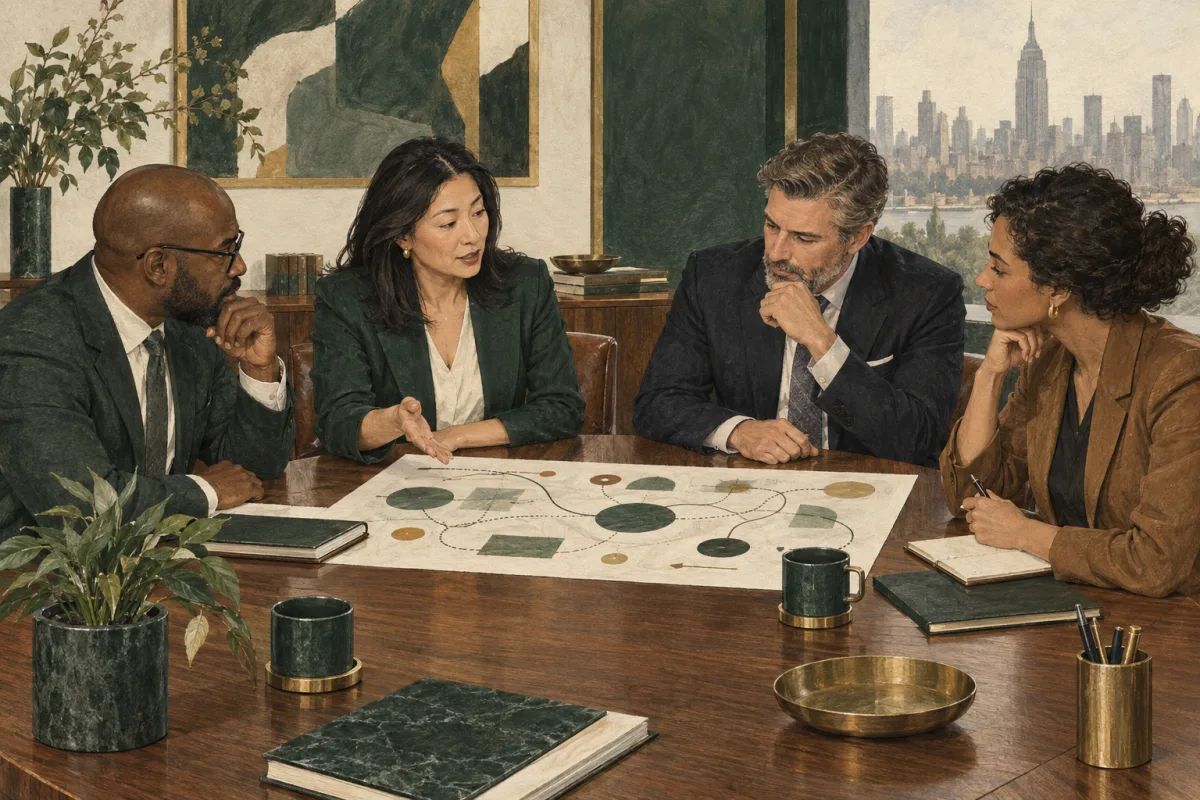 A leadership team clarifying decision ownership around a meeting table