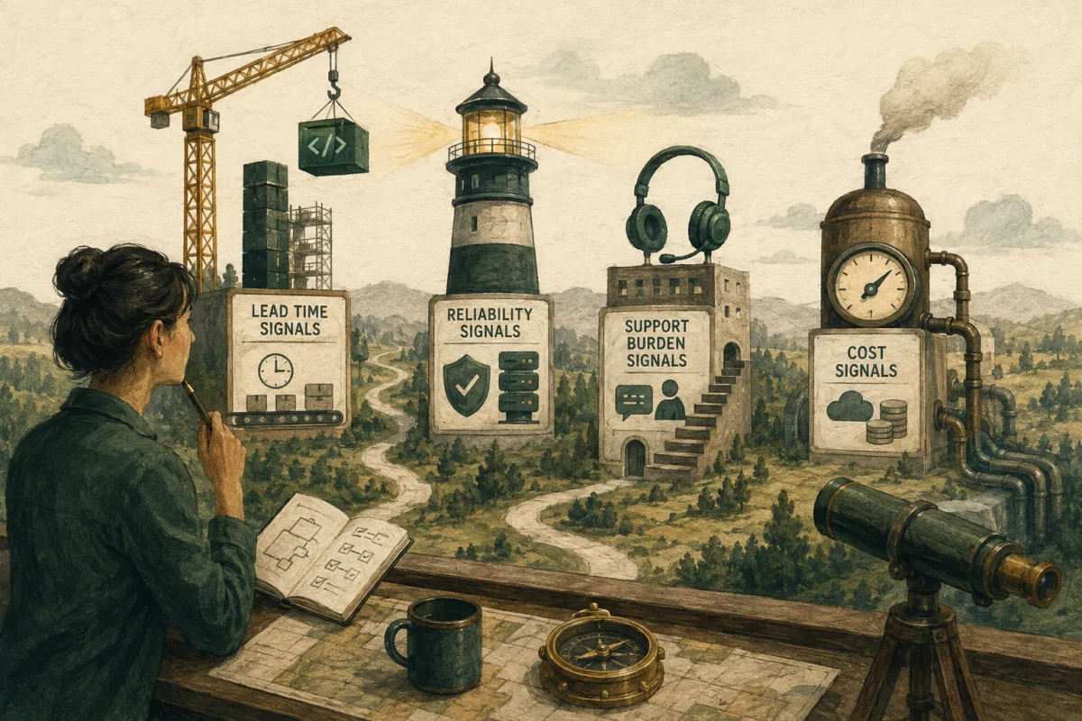 Four signal groups examine lead time, reliability, support burden, and cost.