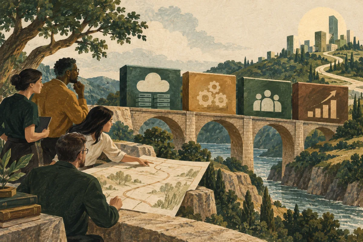 A team maps technology economics across cloud infrastructure, vendors, people, and business performance.