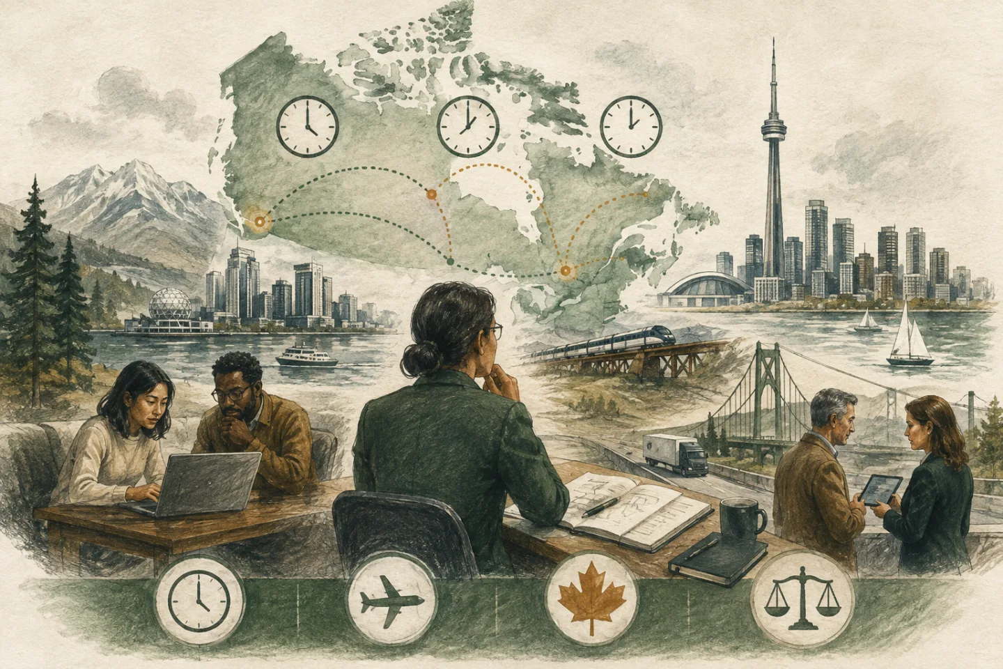 Editorial cover for fractional CTO searches in Canada based on time zone, travel, market, and regulatory context