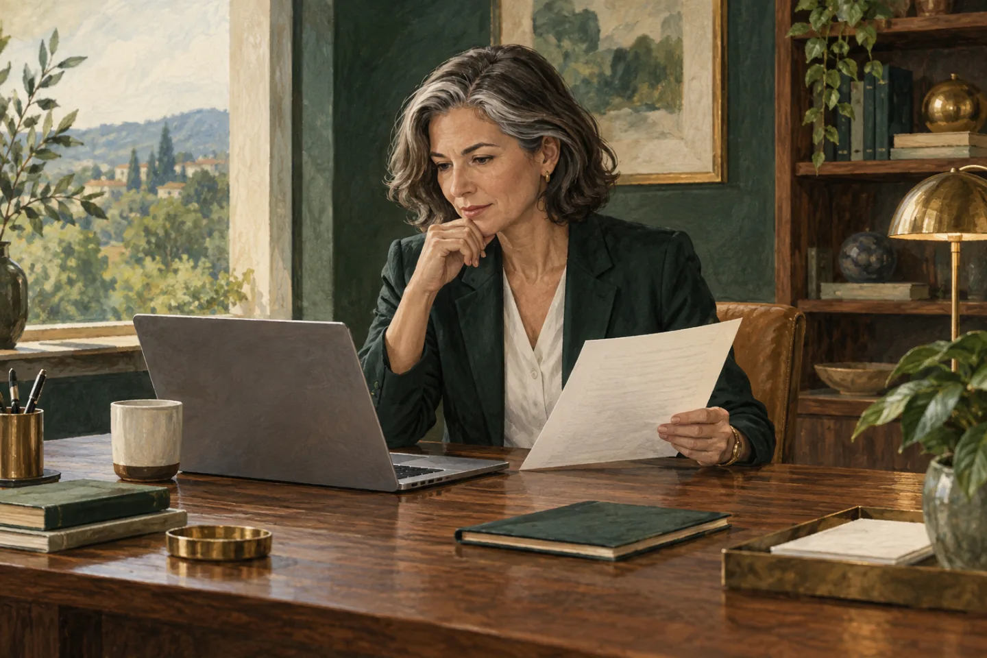 An executive exploring current leadership opportunities at a desk