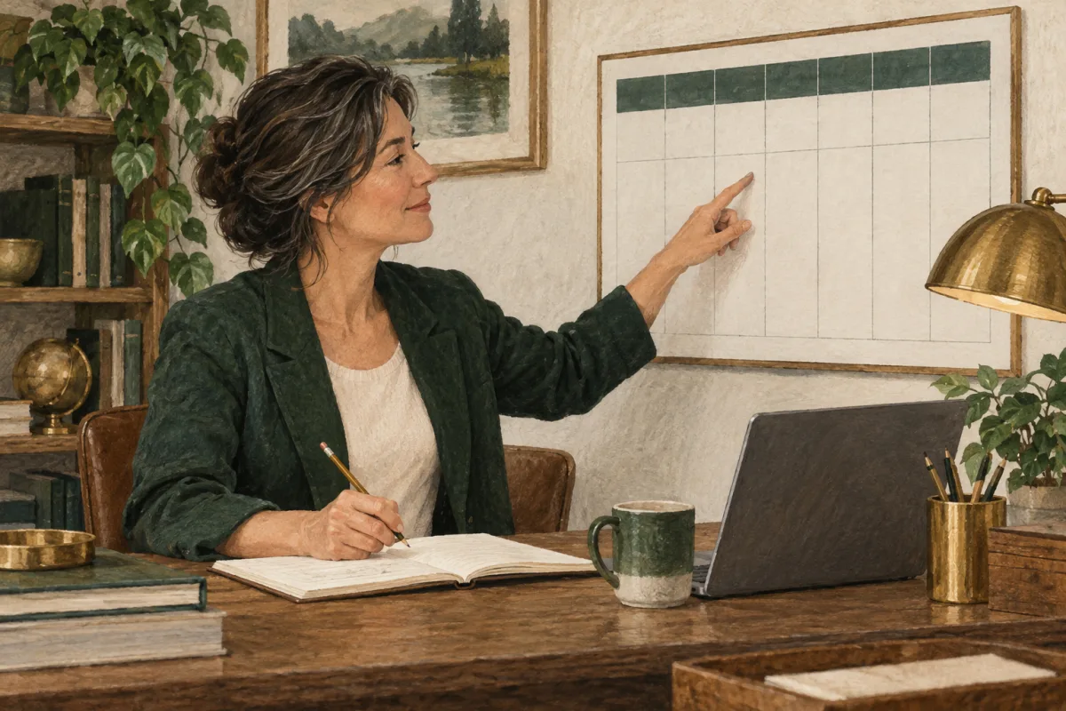 A fractional leader checking meeting windows against a weekly calendar
