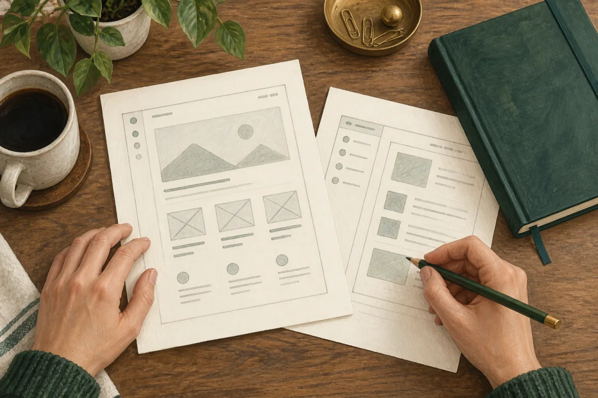 A product manager comparing two simple interface sketches