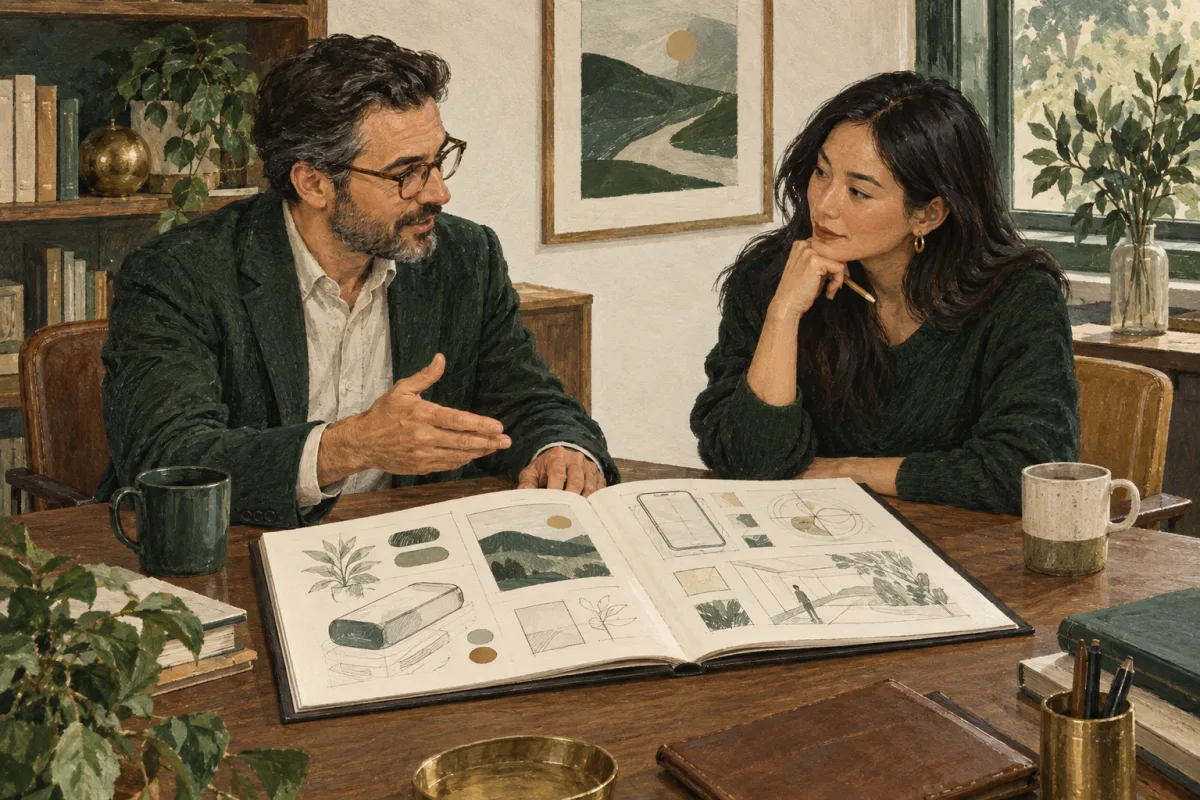 A product manager reviewing a portfolio during an interview