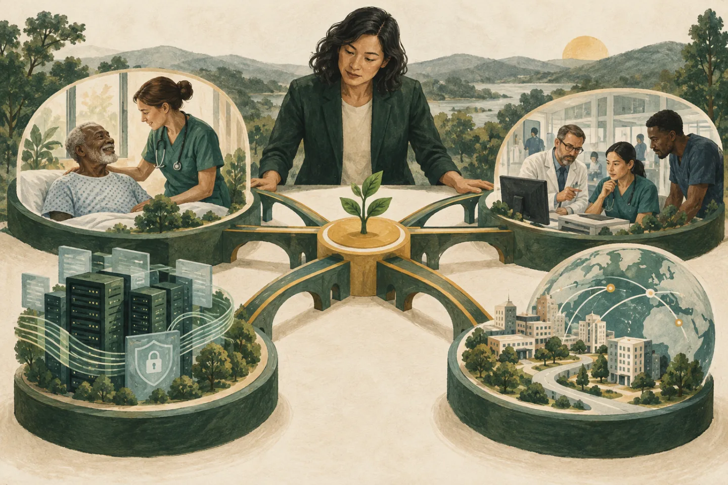 A technology leader connects patient context, clinical collaboration, protected systems, and healthcare organizations.