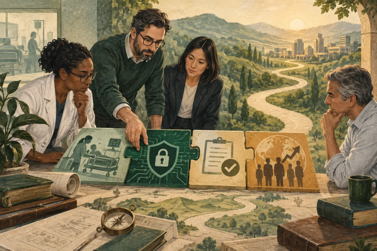 A selection discussion connects healthcare workflow experience, security, quality evidence, and commercial context.