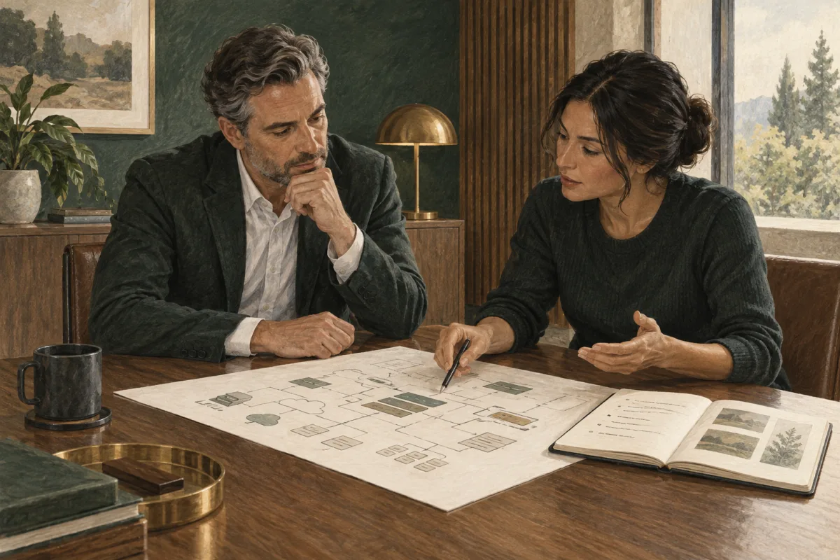 Technology leader and engineer reviewing a paid discovery workshop