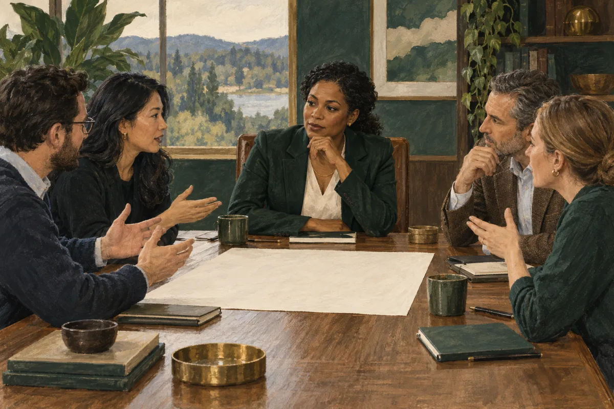 A newly appointed technology executive listening to a cross-functional team