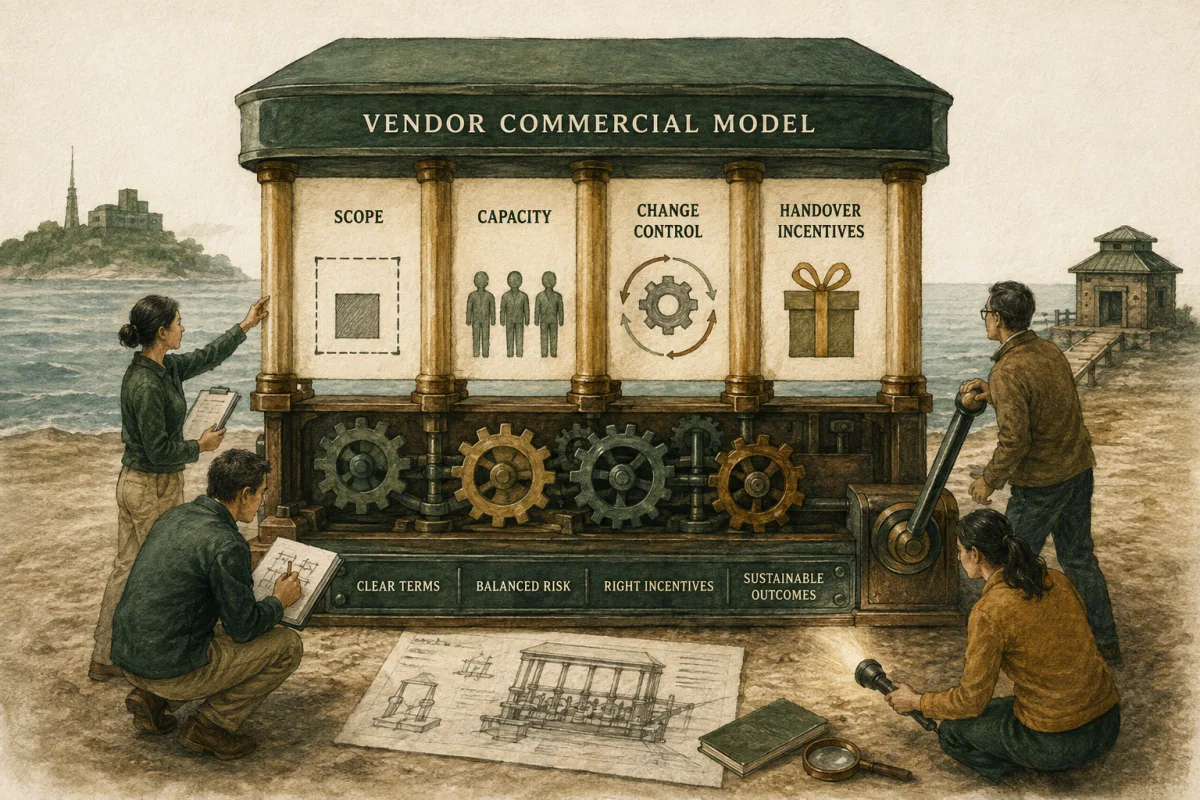 Vendor commercial model covering scope, capacity, change control, and handover incentives