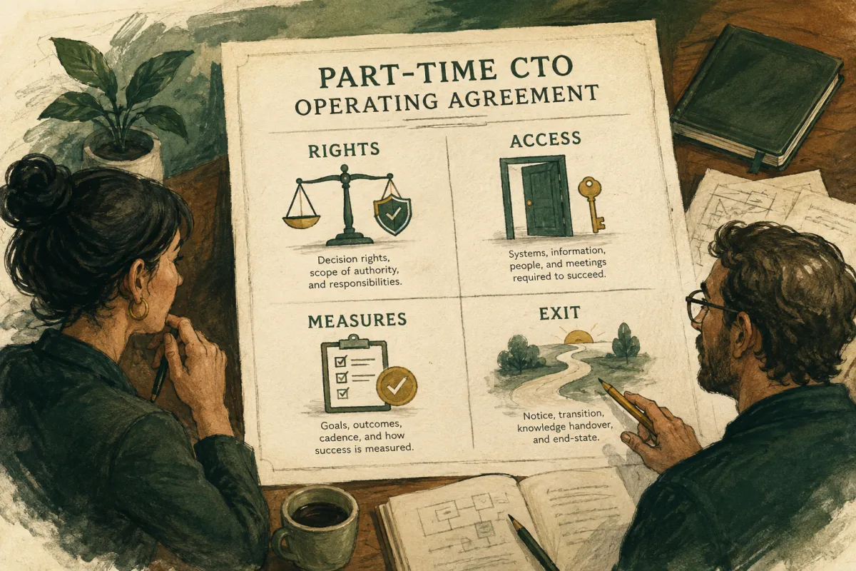 An operating agreement defines rights, access, measures, and exit.