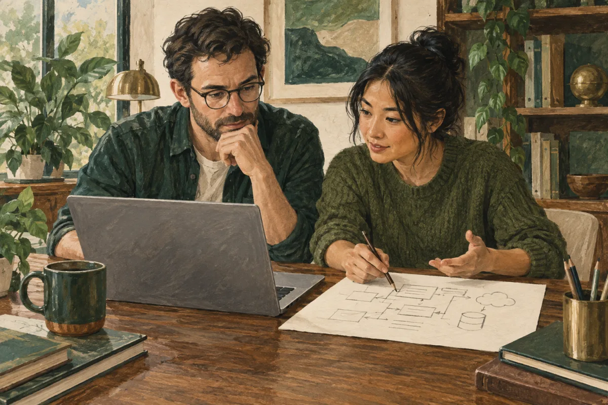 Two engineers reviewing a design together