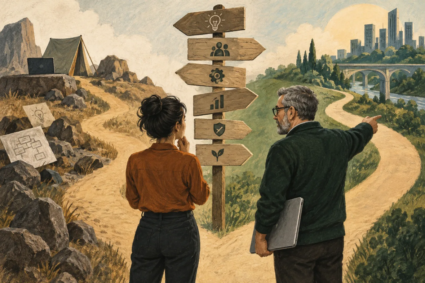 A founder and technology leader consider paths from early product work to a growing organization.
